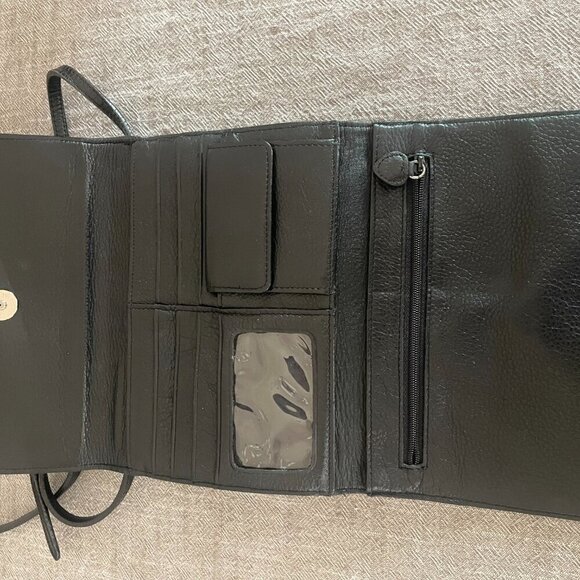 Brighton Croc & Pebble Leather Black Cross Body Tri-Fold Purse 8" x 5.5"! - Picture 6 of 7